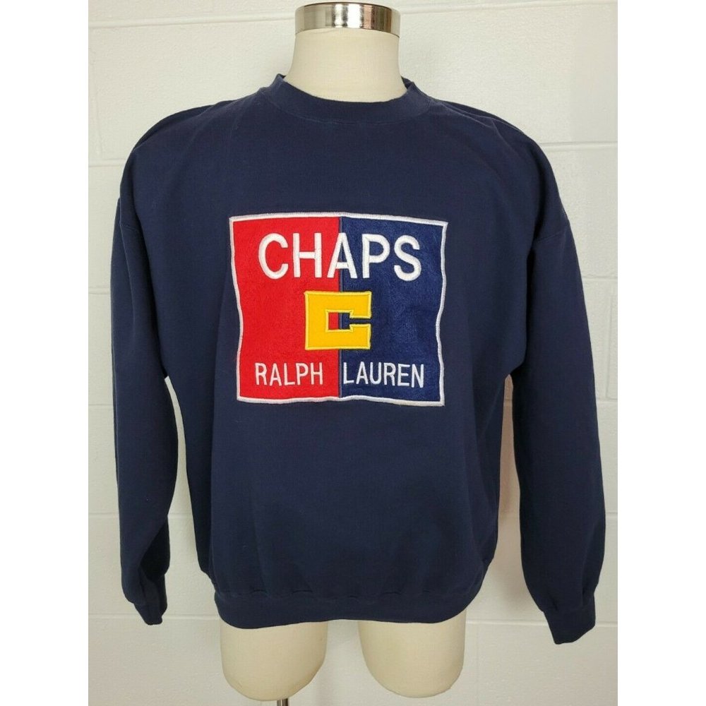 Vintage Mens Chaps Ralph Lauren Spellout‎ Sweatshirt Blue XL